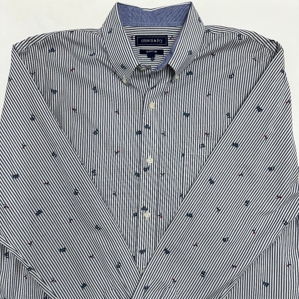 Dress Shirt Crown & Ivy Button Down Long Sleeve Size Large Red White Blue